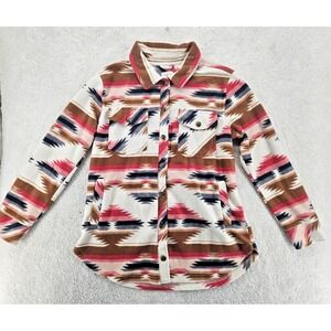 Weekends Everyday Women Large Fleece Shacket Southwestern Geometric Pink Brown